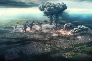 Rússia maciço ataque dentro Ucrânia, aéreo Visão ilustração generativo ai foto