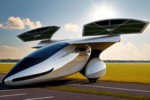 solar alimentado vôo carro do a futuro com avançado solar tecnologia para gerar elevador, permitindo para livre de emissões, vertical descolar e aterrissagem ilustração generativo ai foto