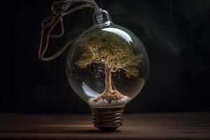 árvore cresce dentro luz lâmpada em forma gostar uma gráfico ilustração generativo ai foto