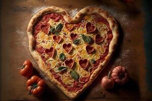 coração amor pizza vermelho grande amor, uma namorados dia conceito ilustração generativo ai foto