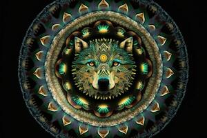 Lobo animal mandala fractal ilustração generativo ai foto