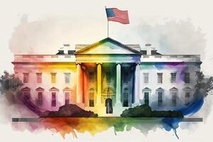 Washington dc branco pintado em casa do arco Iris bandeira cores ilustração generativo ai foto