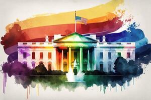 Washington dc branco pintado em casa do arco Iris bandeira cores ilustração generativo ai foto