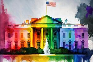 Washington dc branco pintado em casa do arco Iris bandeira cores ilustração generativo ai foto