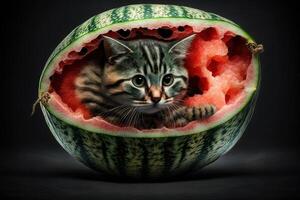 gato dentro Melancia ilustração generativo ai foto