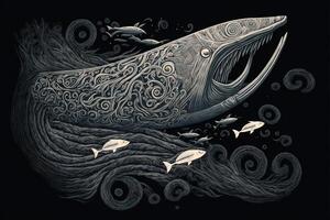 maori tribal gigante peixe esboço polinésio tatuagem padronizar ilustração generativo ai foto