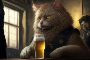 gato bebendo uma Cerveja dentro uma bar Barra ilustração generativo ai foto