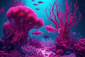 magenta oceano com magenta animais embaixo da agua ilustração generativo ai foto