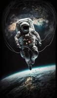 caminhada espacial, com a astronauta flutuando acima a terra Smartphone telefone original fantasia único fundo trava tela papel de parede ilustração generativo ai foto