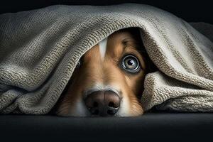 cachorro nariz emergente a partir de cobertor ilustração generativo ai foto