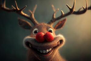 Rudolph a nariz vermelho rena ilustração, Natal conceito generativo ai foto