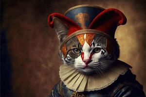 Arlecchino italiano traje arlequim gato ilustração generativo ai foto