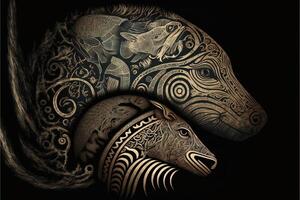 mundo Darwin dia representando a evolução teoria tribal maori polinésio esboço ilustração generativo ai foto