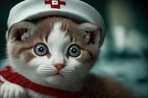 gato Como adorável enfermeira vestindo uniforme e chapéu ilustração generativo ai foto