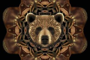 Urso animal mandala fractal ilustração generativo ai foto