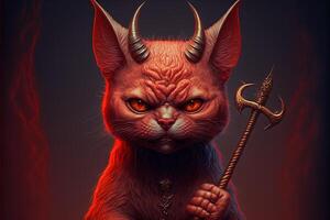 diabo gato às a inferno segurando pitchwork. inferno dentro chamas ilustração generativo ai foto