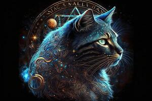 Aquário gato zodiacal placa ilustração generativo ai foto