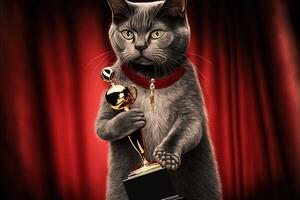 gato em vermelho tapete ganhando oscar prêmio ilustração generativo ai foto