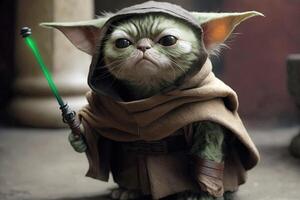 gato Jedi mestre ilustração generativo ai foto