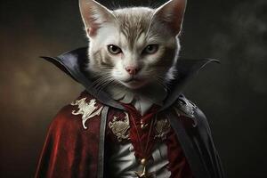 gato Como Drácula vampiro bastão famoso histórico personagem retrato ilustração generativo ai foto