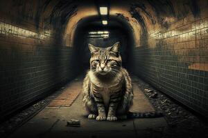 gato dentro Novo Iorque cidade subterrâneo ilustração generativo ai foto