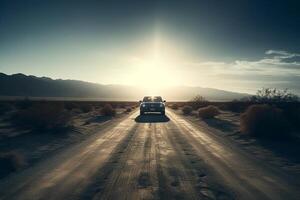 ai generativo aéreo Visão do uma carro em a estrada foto