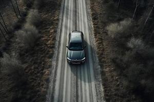 ai generativo aéreo Visão do uma carro em a estrada foto