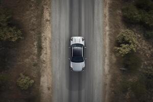 ai generativo aéreo Visão do uma carro em a estrada foto