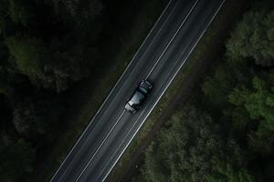 ai generativo aéreo Visão do uma carro em a estrada foto