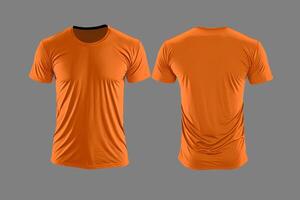 foto realista masculino laranja Camisetas com cópia de espaço, frente e costas visualizar. ai gerado