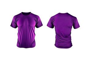 foto realista masculino roxa Camisetas com cópia de espaço, frente e costas visualizar. ai gerado