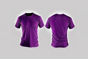 foto realista masculino roxa Camisetas com cópia de espaço, frente e costas visualizar. ai gerado