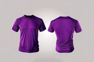 foto realista masculino roxa Camisetas com cópia de espaço, frente e costas visualizar. ai gerado
