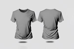 foto realista masculino cinzento Camisetas com cópia de espaço, frente e costas visualizar. ai gerado