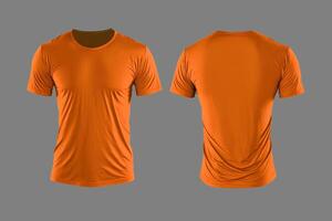 foto realista masculino laranja Camisetas com cópia de espaço, frente e costas visualizar. ai gerado