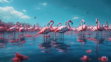 flamingos dentro a lago ai generativo foto