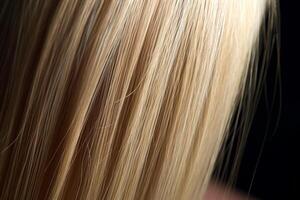 uma lindo Loiras cabelo com em linha reta grandes listras dentro a estilo do suave e polido com generativo ai foto