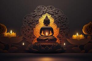 gautama Buda vesak fundo com vela e lótus. ai generativo. foto