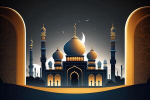 islâmico fundo com mesquita enfeite e noite humor gerado ai foto