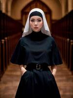 lindo freira mulher às igreja, generativo ai foto