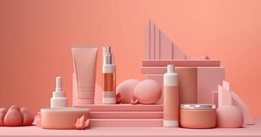 Maquiagem cosméticos e produtos brincar, Rosa fundo. generativo ai foto