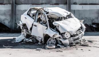 a carro é em pé em a lado do a estrada dentro a acidente. generativo ai foto