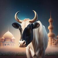 a vaca eid al-adha venda socail postar gado comerciante fundo foto ai gerado