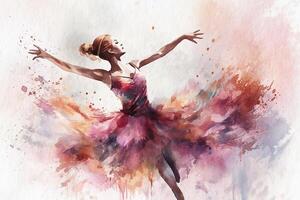 bailarina dança pintado dentro aguarela em texturizado papel. digital aguarela pintura. generativo ai foto