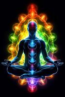 a Sete chakras do ioga meditação. kundalini energia. generativo ai foto