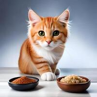 gato este preparando para comer Comida em a mesa, ai generativo pró foto