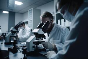 retrato do cientistas pesquisando e Aprendendo dentro uma laboratório, generativo ai. foto