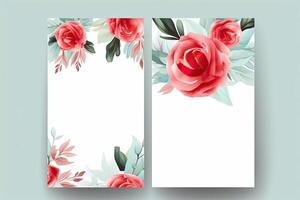 flores rosas desenho, decorado papel fundo, vertical faixas coleção para convite, Primavera e Casamento cartão, cópia de espaço às Centro. generativo ai foto