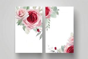 flores rosas desenho, decorado papel fundo, vertical faixas coleção para convite, Primavera e Casamento cartão, cópia de espaço às Centro. generativo ai foto