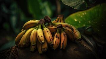 uma cativante fotografia este luzes único fundo do banana fruta. criada de generativo ai tecnologia. foto